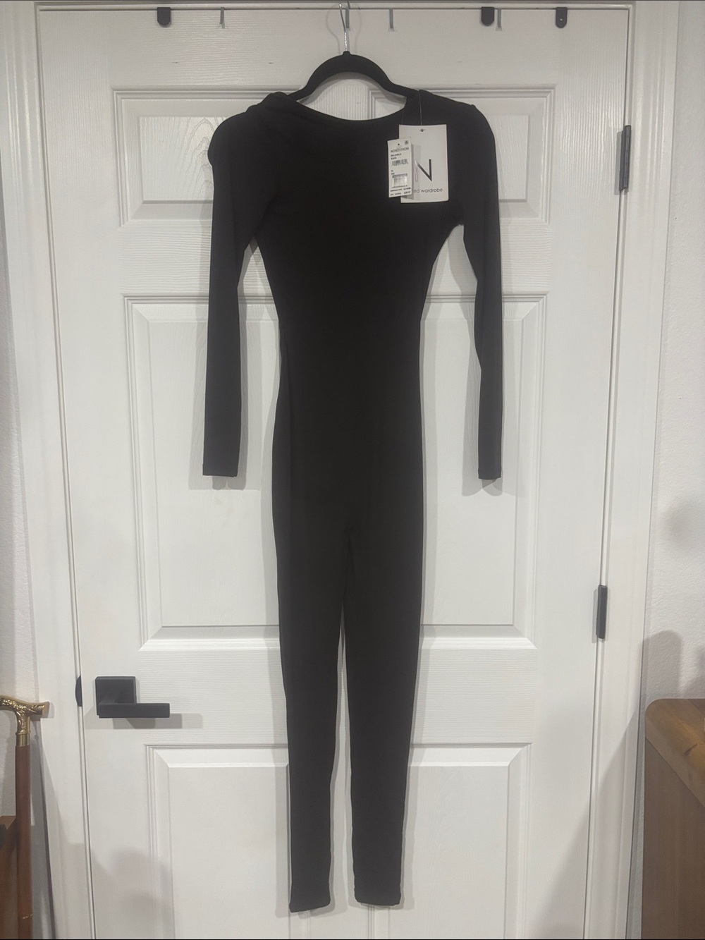naked wardrobe Black Long-Sleeve Fitted Jumpsuit